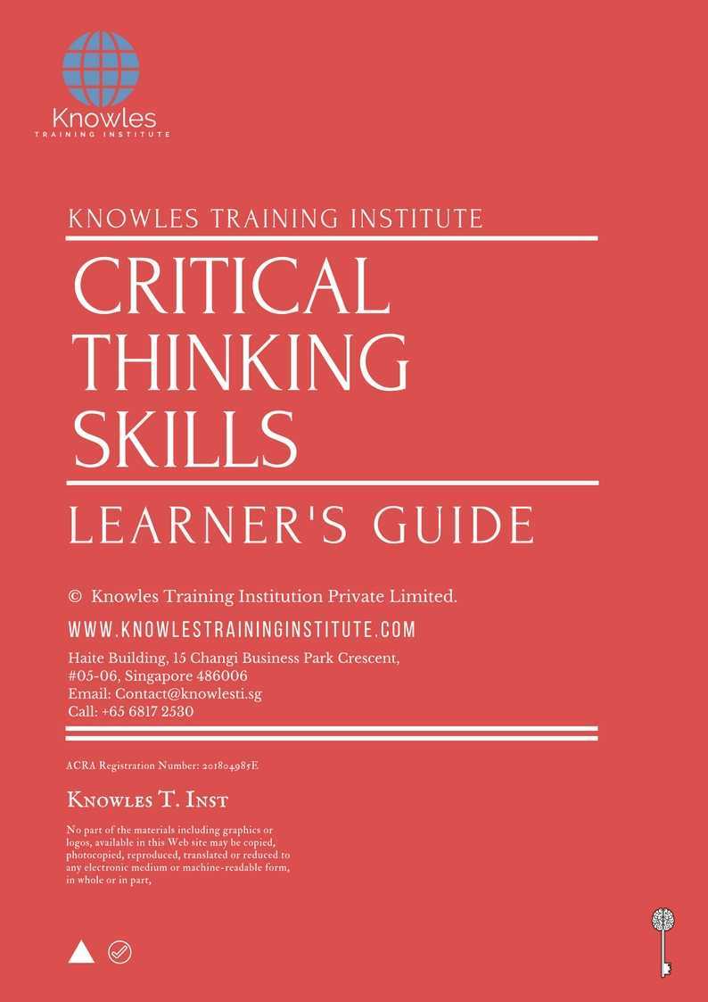 Critical Thinking Skills Training Course in Israel Learner’s Guide